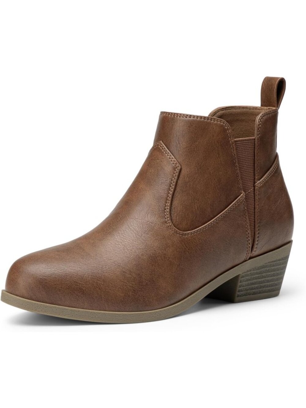 Women's Brown Comfortable Chunky Low Heel Slip On Casual Work Short Ankle Boots
